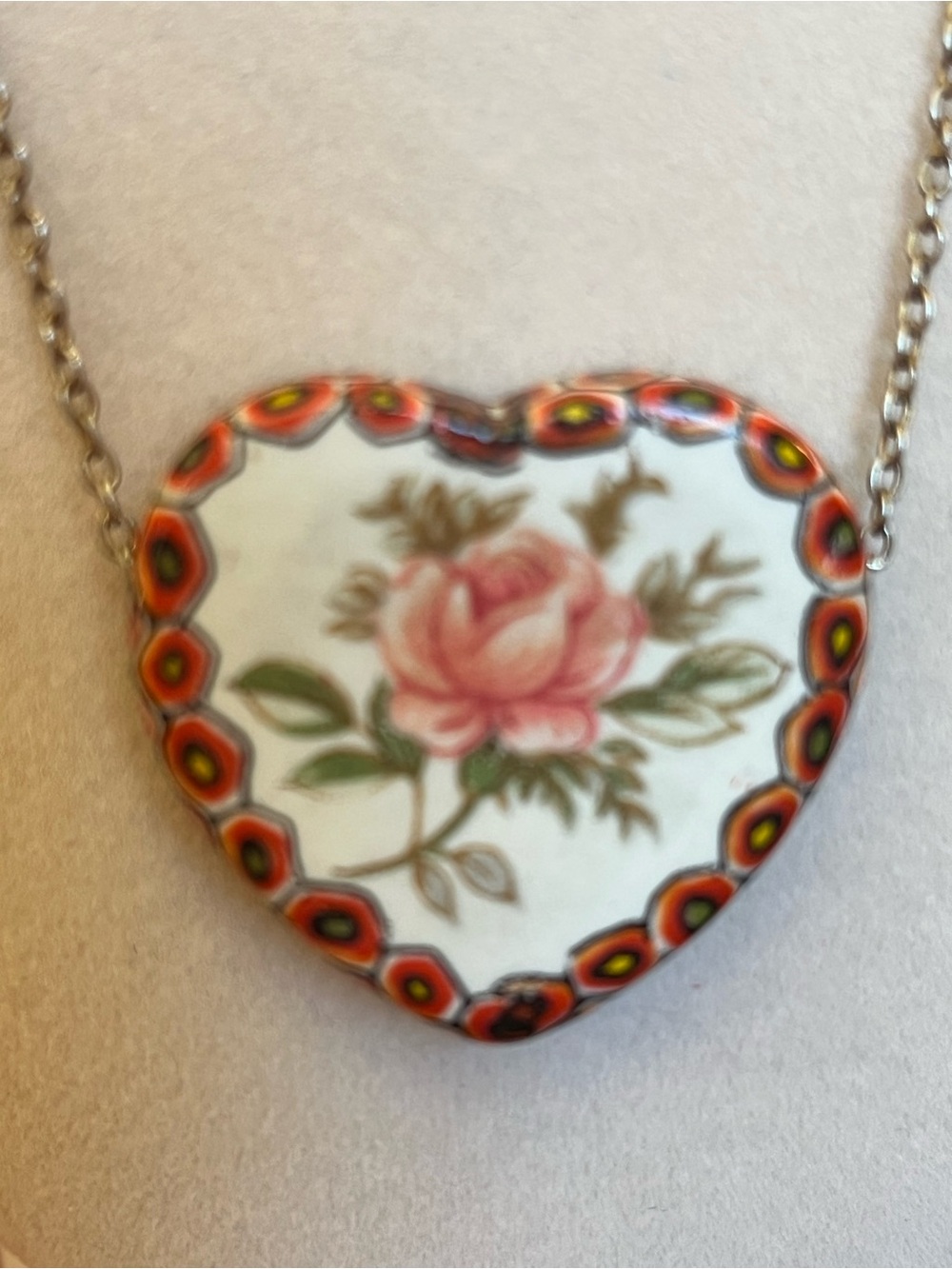 Vintage Rose in Heart Pendant Necklace